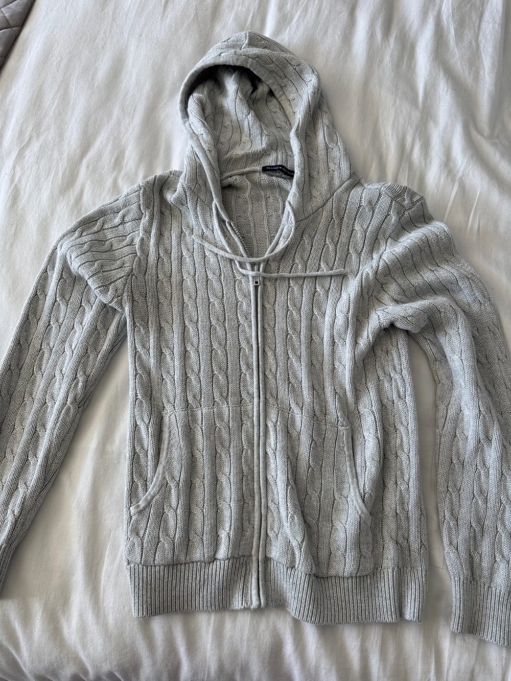 Brandy Melville Light Gray Cable Knit Zip Hoodie